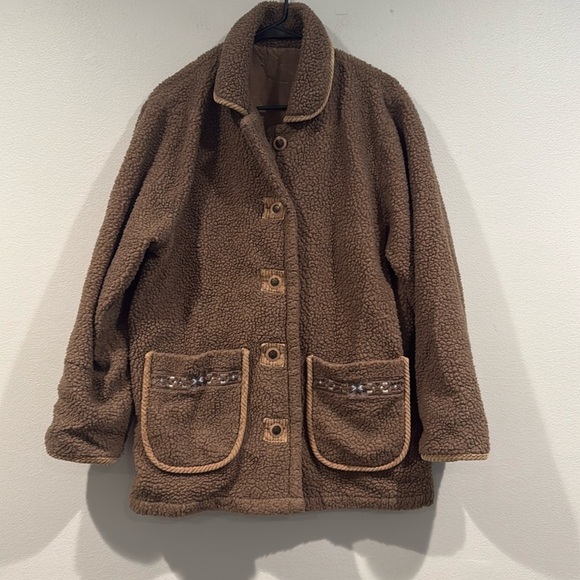 Haband! Brown Sherpa Button/Snap Up Warm Jacket/Sweater - Size Medium - Picture 1 of 9